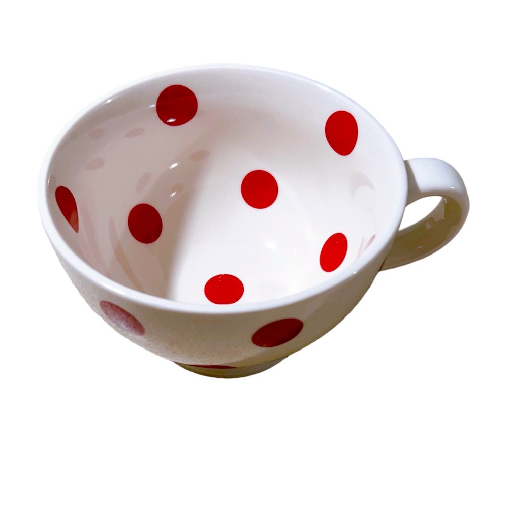 Pier 1 Imports Red Polka Dot Stoneware Large Soup Coffee Mug White Red Dots